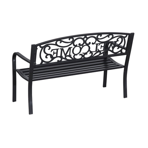 Image of 50” Steel 2 Seat Garden Bench Patio Decorative Chair Metal Backyard Seater Outdoor Furniture, Black