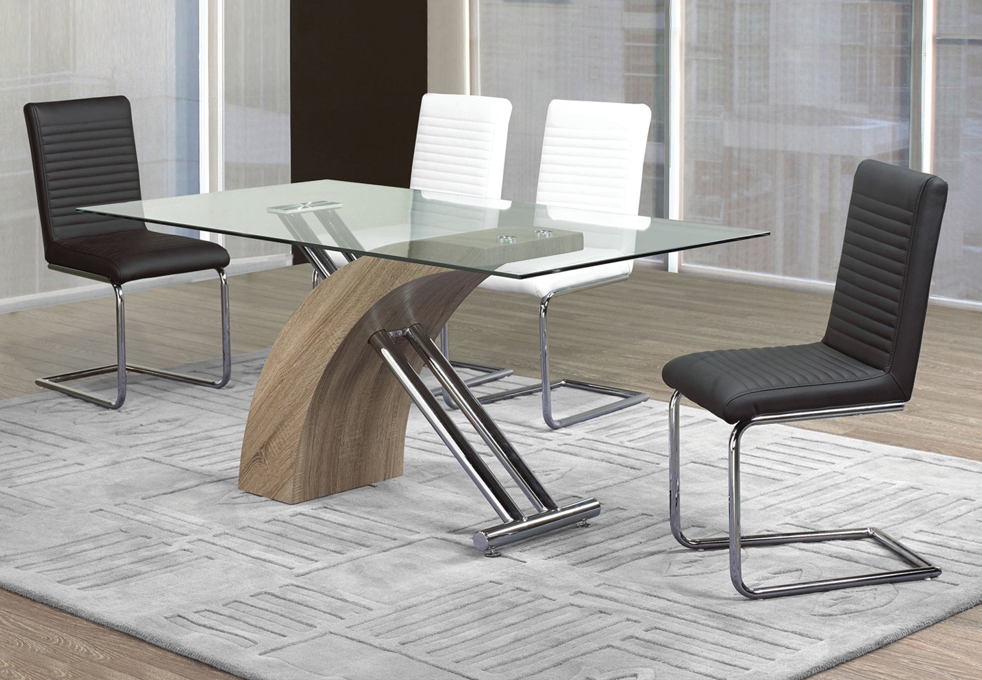 FURNITUREMATTRESSDIRECT-Kitchen Set with Glass Top - 7 pc - Reclaimed Wood | Black | White H-KS148