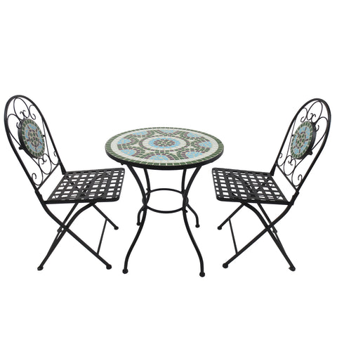 Image of 3pc Bistro Mosaic Set Dining Outdoor 2 Seater Folding Chairs