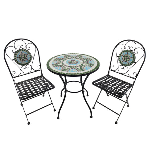 Image of 3pc Bistro Mosaic Set Dining Outdoor 2 Seater Folding Chairs
