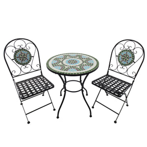 3pc Bistro Mosaic Set Dining Outdoor 2 Seater Folding Chairs