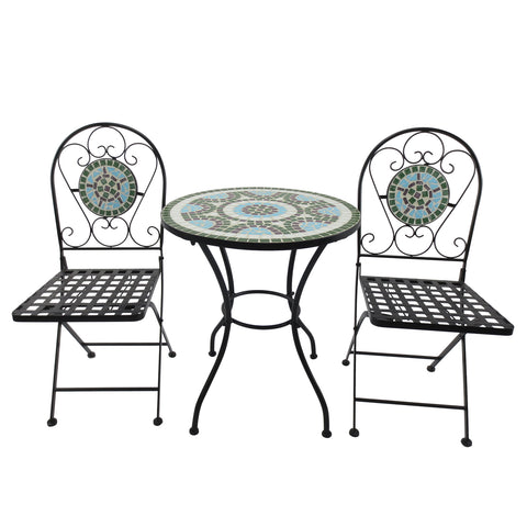 Image of 3pc Bistro Mosaic Set Dining Outdoor 2 Seater Folding Chairs