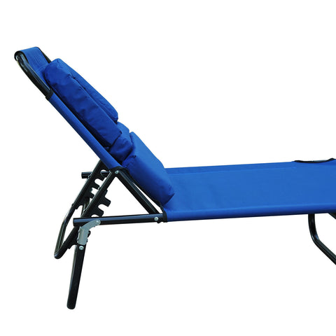 Image of Adjustable Portable Garden Beach Sun Lounger Chair Bed with Headrest Reading Hole Design Blue