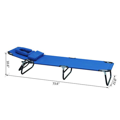 Image of Adjustable Portable Garden Beach Sun Lounger Chair Bed with Headrest Reading Hole Design Blue
