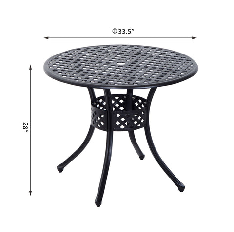 Image of Cast Aluminum Garden Round Dining Table Outdoor Garden Furniture Black with Umbrella Hole