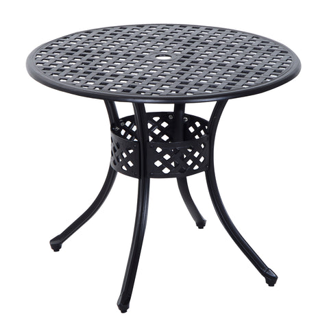 Image of Cast Aluminum Garden Round Dining Table Outdoor Garden Furniture Black with Umbrella Hole