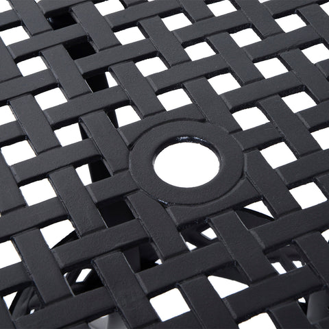 Image of Cast Aluminum Garden Round Dining Table Outdoor Garden Furniture Black with Umbrella Hole