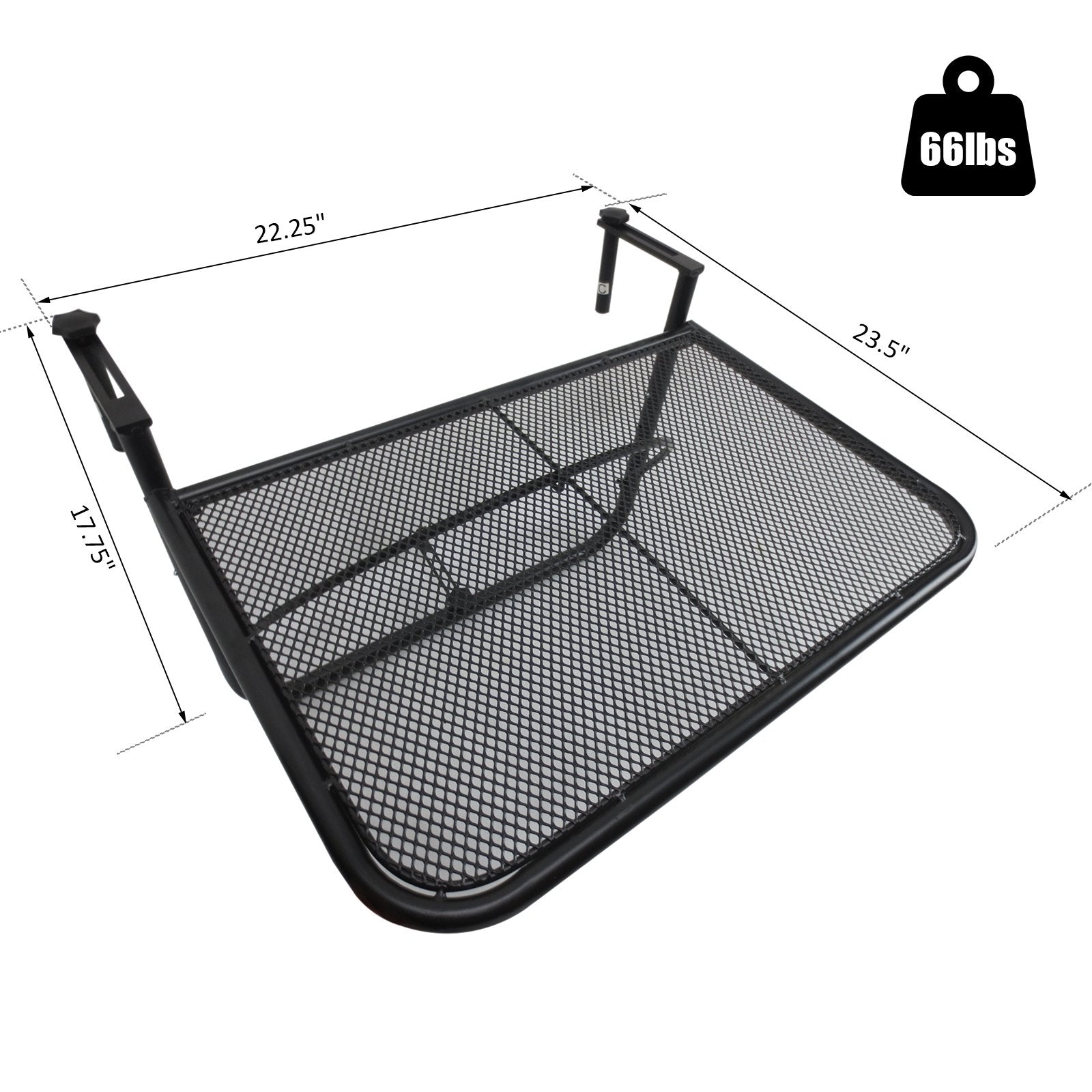 Adjustable Balcony Hanging Rail Table Metal Mounting Mini Wall Desk Outdoor Flower Stand Serving Table Drink Holder Rectangle Black