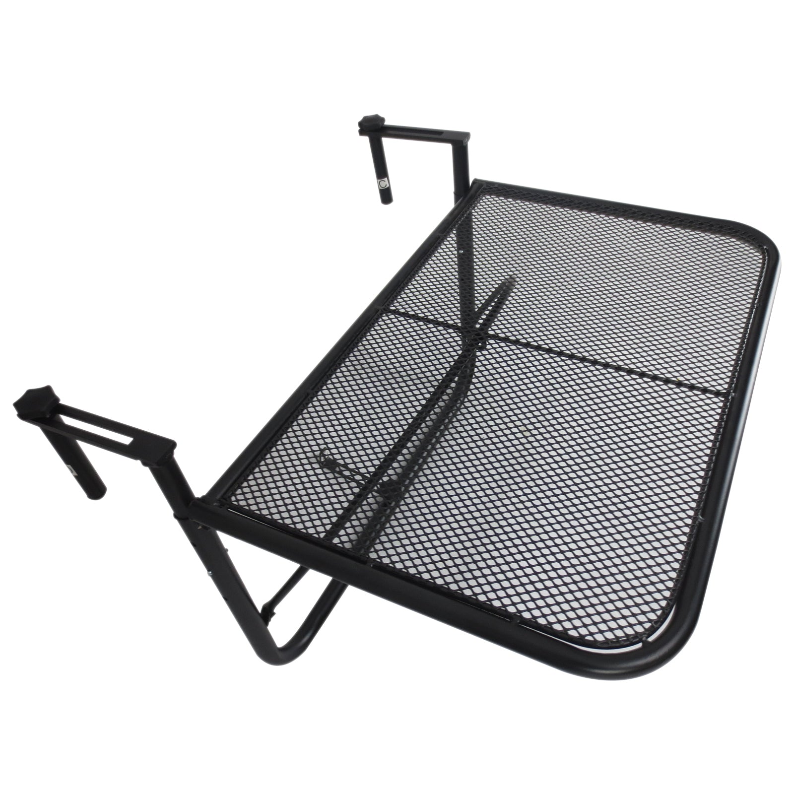 Adjustable Balcony Hanging Rail Table Metal Mounting Mini Wall Desk Outdoor Flower Stand Serving Table Drink Holder Rectangle Black