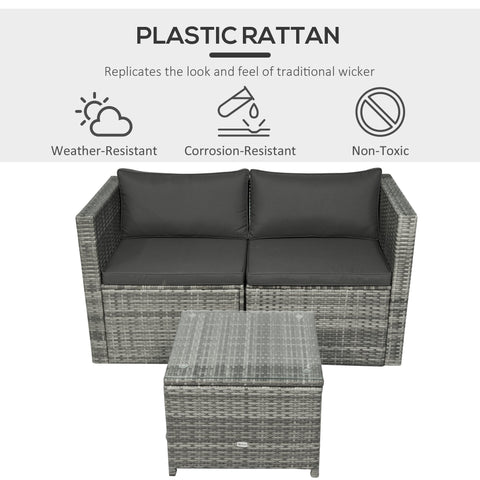 Image of 3 Pieces Patio PE Rattan Bistro Set Cushioned Armchair Sofa and Coffee Table Outdoor Furniture
