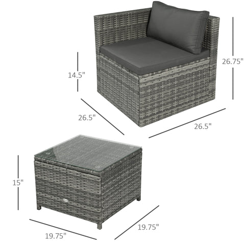 Image of 3 Pieces Patio PE Rattan Bistro Set Cushioned Armchair Sofa and Coffee Table Outdoor Furniture