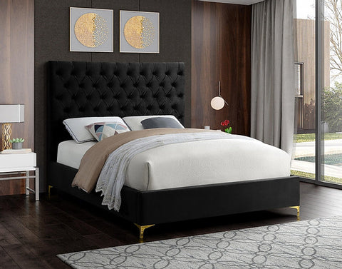 Image of Black Velvet Fabric With Deep Button Tufting - NEW ARRIVAL! November 2021