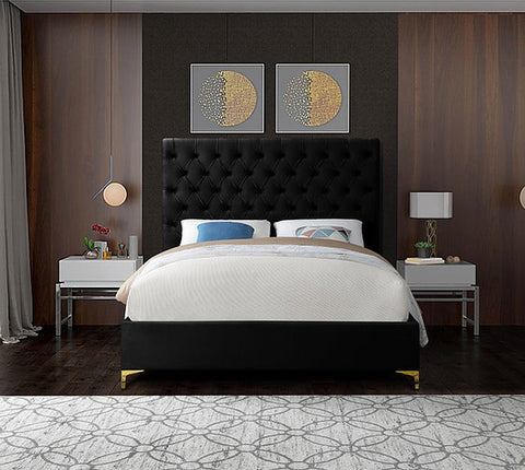 Image of Black Velvet Fabric With Deep Button Tufting - NEW ARRIVAL! November 2021