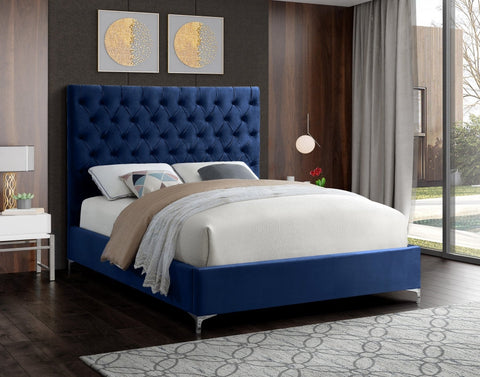 Image of Blue Velvet Fabric With Deep Button Tufting - NEW ARRIVAL! OCT 2021