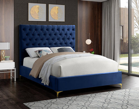 Image of Blue Velvet Fabric With Deep Button Tufting - NEW ARRIVAL! OCT 2021