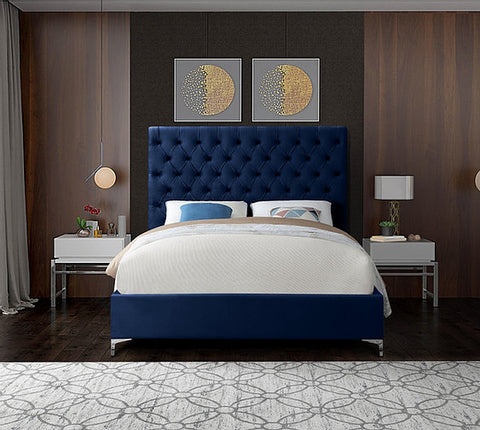 Image of Blue Velvet Fabric With Deep Button Tufting - NEW ARRIVAL! OCT 2021