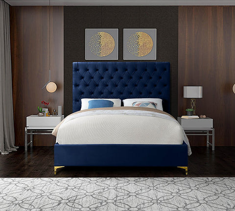 Image of Blue Velvet Fabric With Deep Button Tufting - NEW ARRIVAL! OCT 2021