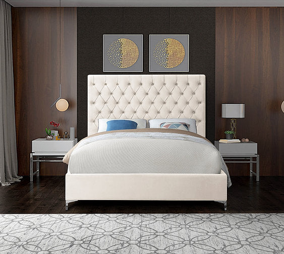 Creme Velvet Fabric With Deep Button Tufting - Arriving in November 2021