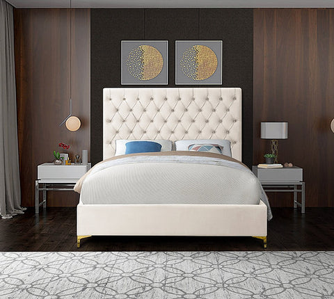 Image of Creme Velvet Fabric With Deep Button Tufting - Arriving in November 2021