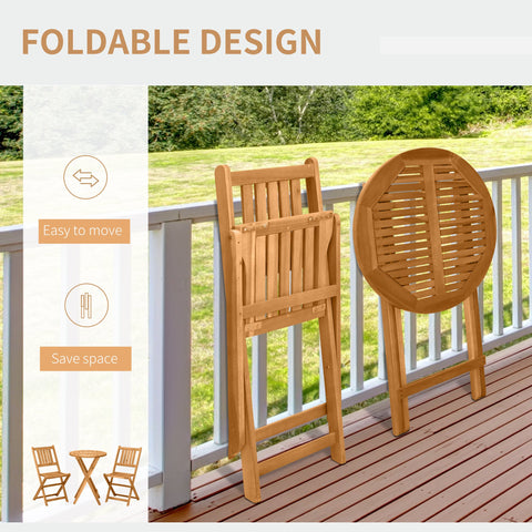 Image of 3 Piece Folding Patio Bistro Set Dining Table Set Table and 2 Chairs Acacia Wood