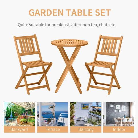 Image of 3 Piece Folding Patio Bistro Set Dining Table Set Table and 2 Chairs Acacia Wood