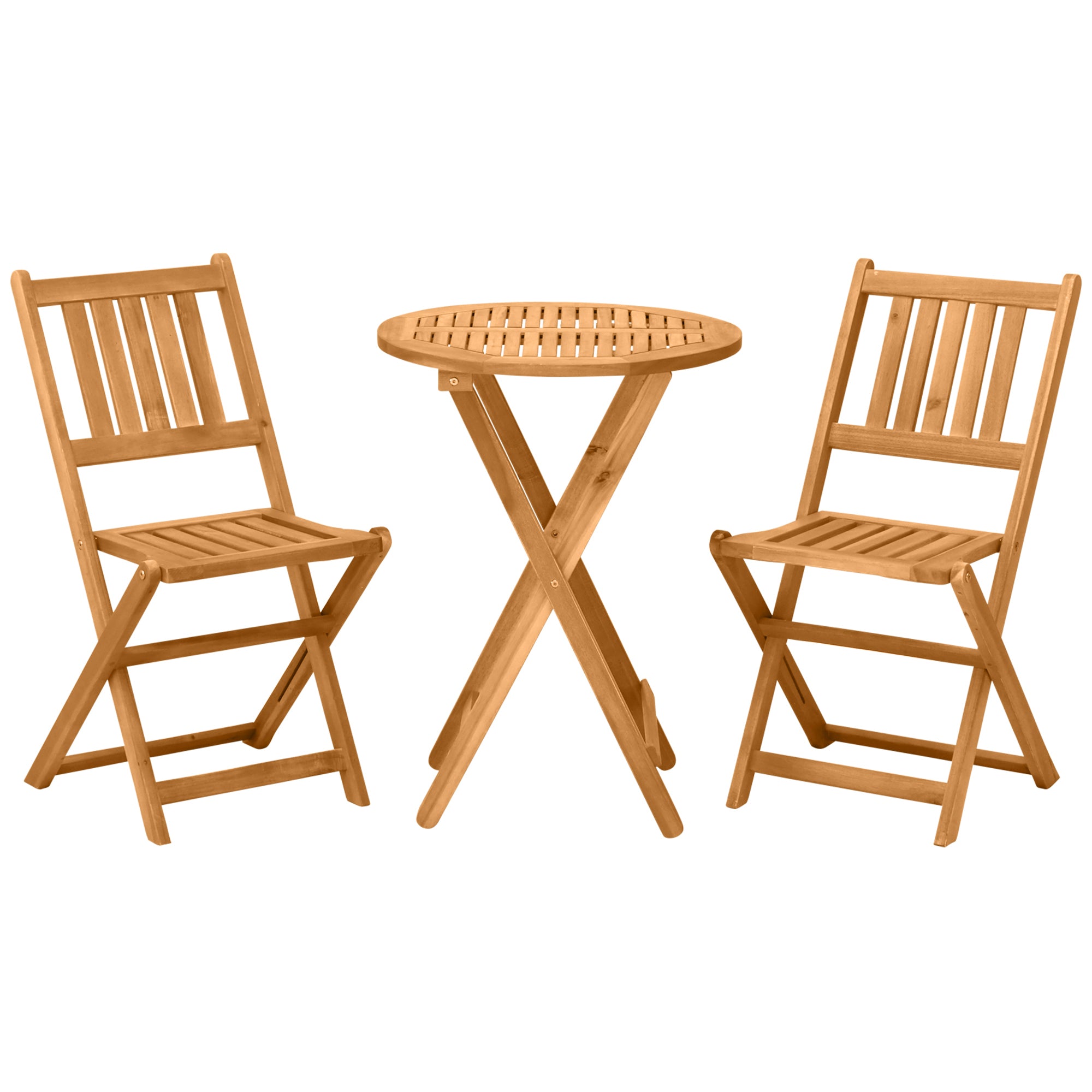 3 Piece Folding Patio Bistro Set Dining Table Set Table and 2 Chairs Acacia Wood