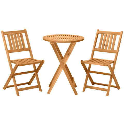 Image of 3 Piece Folding Patio Bistro Set Dining Table Set Table and 2 Chairs Acacia Wood
