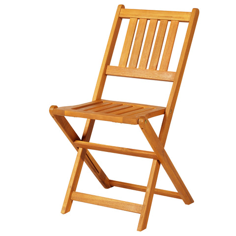 Image of 3 Piece Folding Patio Bistro Set Dining Table Set Table and 2 Chairs Acacia Wood