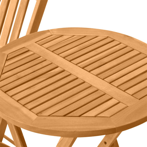Image of 3 Piece Folding Patio Bistro Set Dining Table Set Table and 2 Chairs Acacia Wood