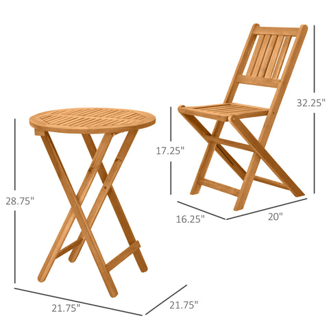 Image of 3 Piece Folding Patio Bistro Set Dining Table Set Table and 2 Chairs Acacia Wood