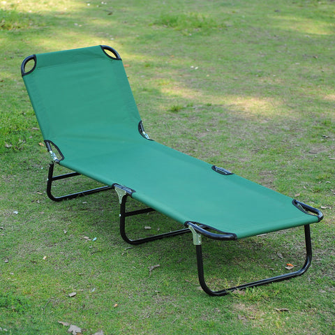Image of Folding Portable Beach Lounge Chair Reclining Patio Garden Sun Lounger Bed Camping Cot Green