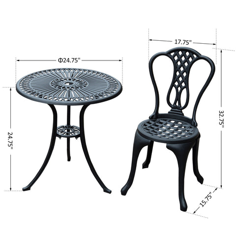 Image of Garden Cast Aluminum Cafe Bistro Set Outdoor Furniture Table & Chairs