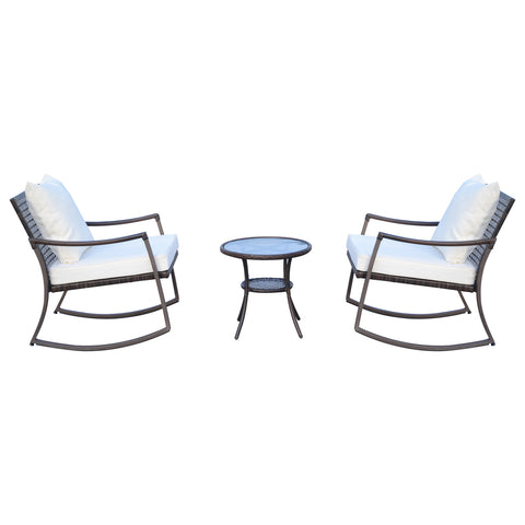 Image of 3pcs Garden Rocking Chair Set Outside Rocker Set Cushioned Seat