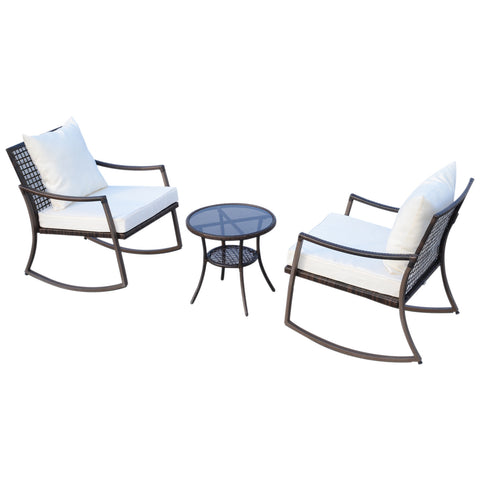 Image of 3pcs Garden Rocking Chair Set Outside Rocker Set Cushioned Seat