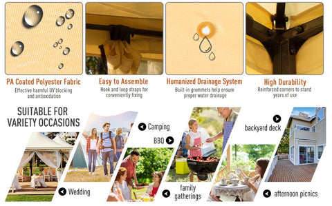 Image of 10'L x10'W Gazebo Canopy Waterproof Sun Shade Sun-shelter 2-tier UV Protect for Outdoor Patio, Beige