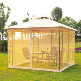 10'L x10'W Gazebo Canopy Waterproof Sun Shade Sun-shelter 2-tier UV Protect for Outdoor Patio, Beige