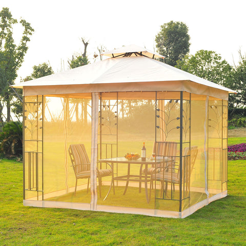 Image of 10'L x10'W Gazebo Canopy Waterproof Sun Shade Sun-shelter 2-tier UV Protect for Outdoor Patio, Beige