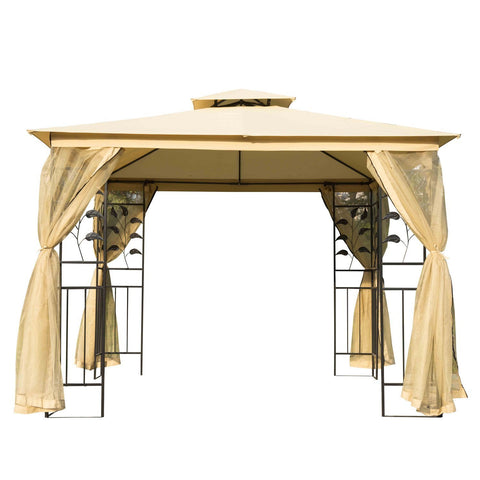 Image of 10'L x10'W Gazebo Canopy Waterproof Sun Shade Sun-shelter 2-tier UV Protect for Outdoor Patio, Beige