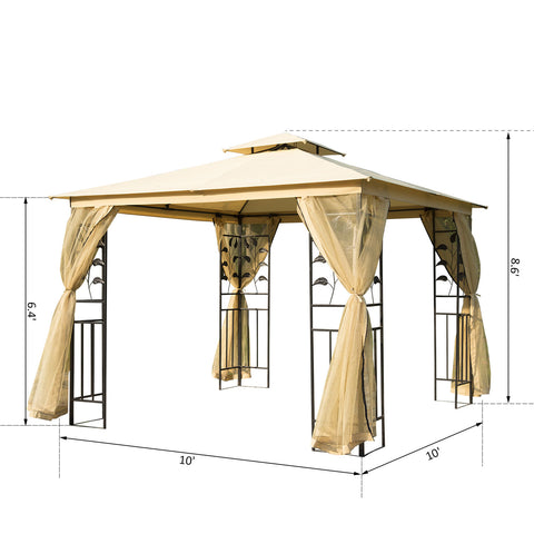 Image of 10'L x10'W Gazebo Canopy Waterproof Sun Shade Sun-shelter 2-tier UV Protect for Outdoor Patio, Beige