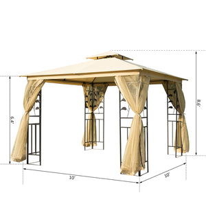 10'L x10'W Gazebo Canopy Waterproof Sun Shade Sun-shelter 2-tier UV Protect for Outdoor Patio, Beige