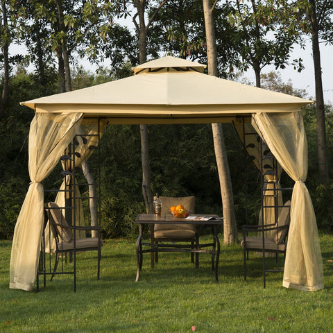 Image of 10'L x10'W Gazebo Canopy Waterproof Sun Shade Sun-shelter 2-tier UV Protect for Outdoor Patio, Beige