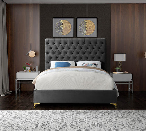 Image of Grey Velvet Fabric With Deep Button Tufting - NEW ARRIVAL in November 2021