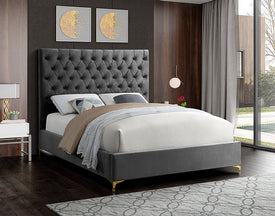 Grey Velvet Fabric With Deep Button Tufting - NEW ARRIVAL in November 2021