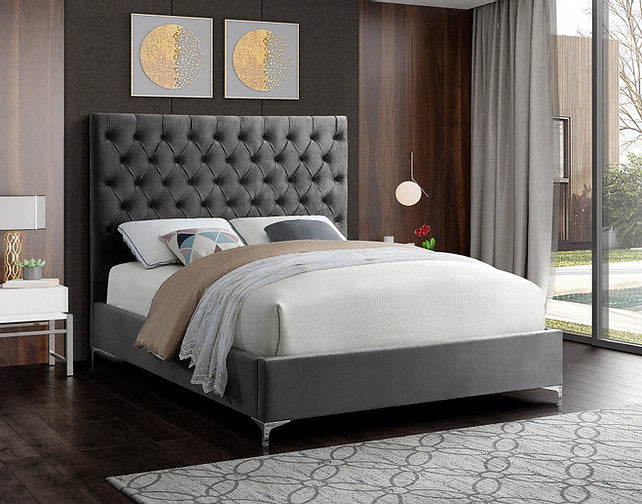 Grey Velvet Fabric With Deep Button Tufting - NEW ARRIVAL in November 2021