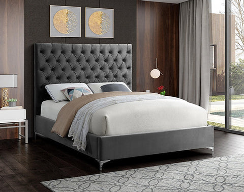 Image of Grey Velvet Fabric With Deep Button Tufting - NEW ARRIVAL in November 2021