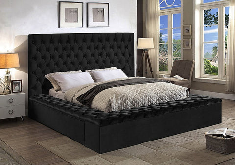 Image of Black Velvet Fabric Bed with 3 Storage Benches - COMING SOON END OF 2021