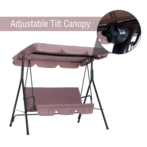 Image of Metal 3-Seater Outdoor Patio Swing with Canopy Cushioned Garden Lounger Brown