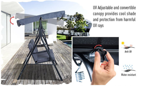 Image of Metal 3-Seater Outdoor Patio Swing with Canopy Cushioned Garden Lounger Brown