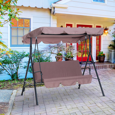 Image of Metal 3-Seater Outdoor Patio Swing with Canopy Cushioned Garden Lounger Brown