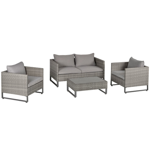 Image of 4 PCs PE Rattan Wicker Sofa Set Outdoor Conservatory Furniture Lawn Patio Coffee Table w/ Cushion, Grey